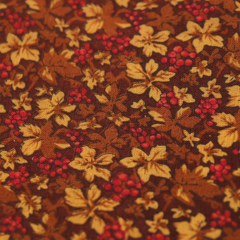 Autumn Botanical Floral Print Fabric Table Runner Gold Leaf Fall Aesthetic Warm